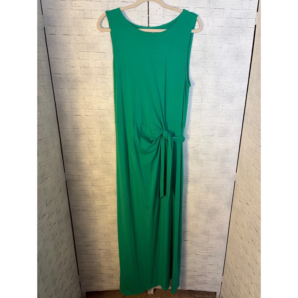 Lands' End Women's tall maxi dress side tie teal sleeveless coastal, travel knit